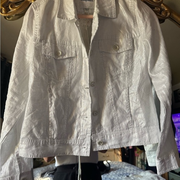 Tommy Bahama two palms Women's Shimmering Silver Jean Jacket - Picture 11 of 12